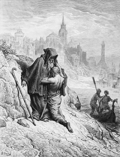 Der Seemann bittet den Einsiedler um Absolution von seiner Sünde, Szene aus 